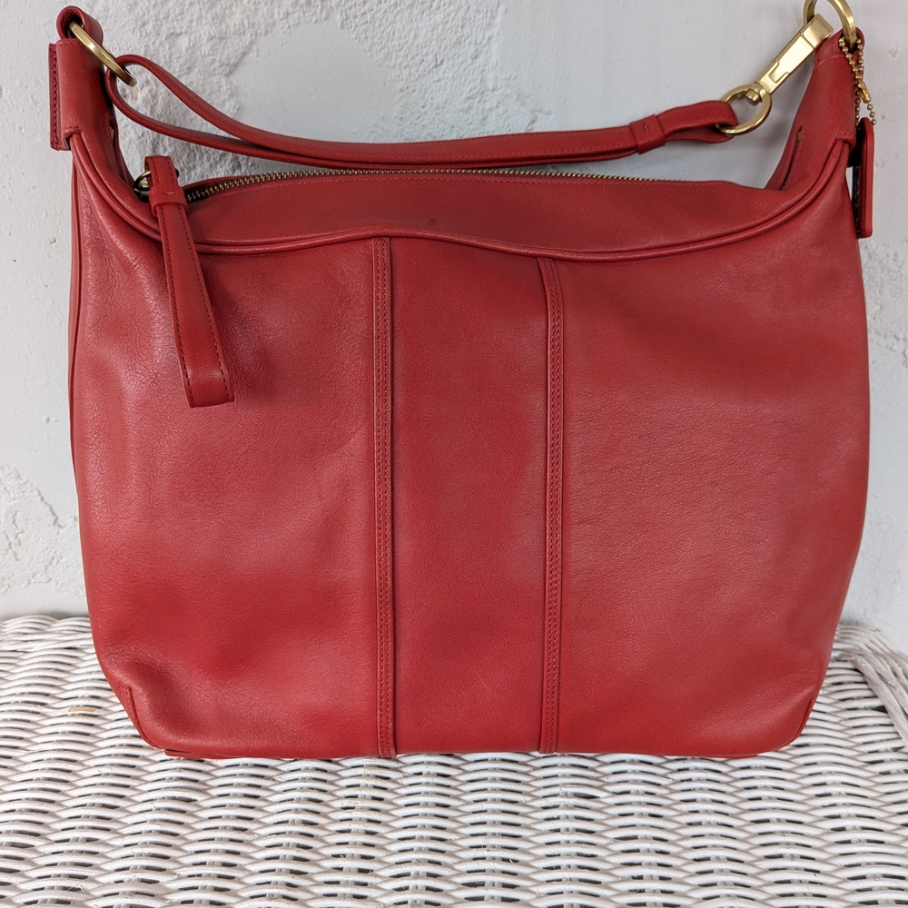 Coach Red Leather Shoulder Bag with Gold Hardware
